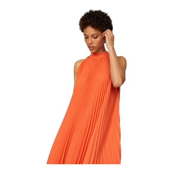 TOME Collective Orange Sleeveless Mock Neck Pleated Dress Size Small - Picture 4 of 8